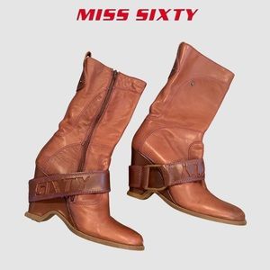 Miss Sixty leather wedge booties